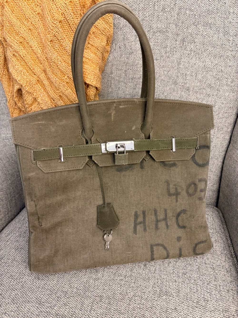 READY MADE Military-Style Canvas Tote with Lock Accent